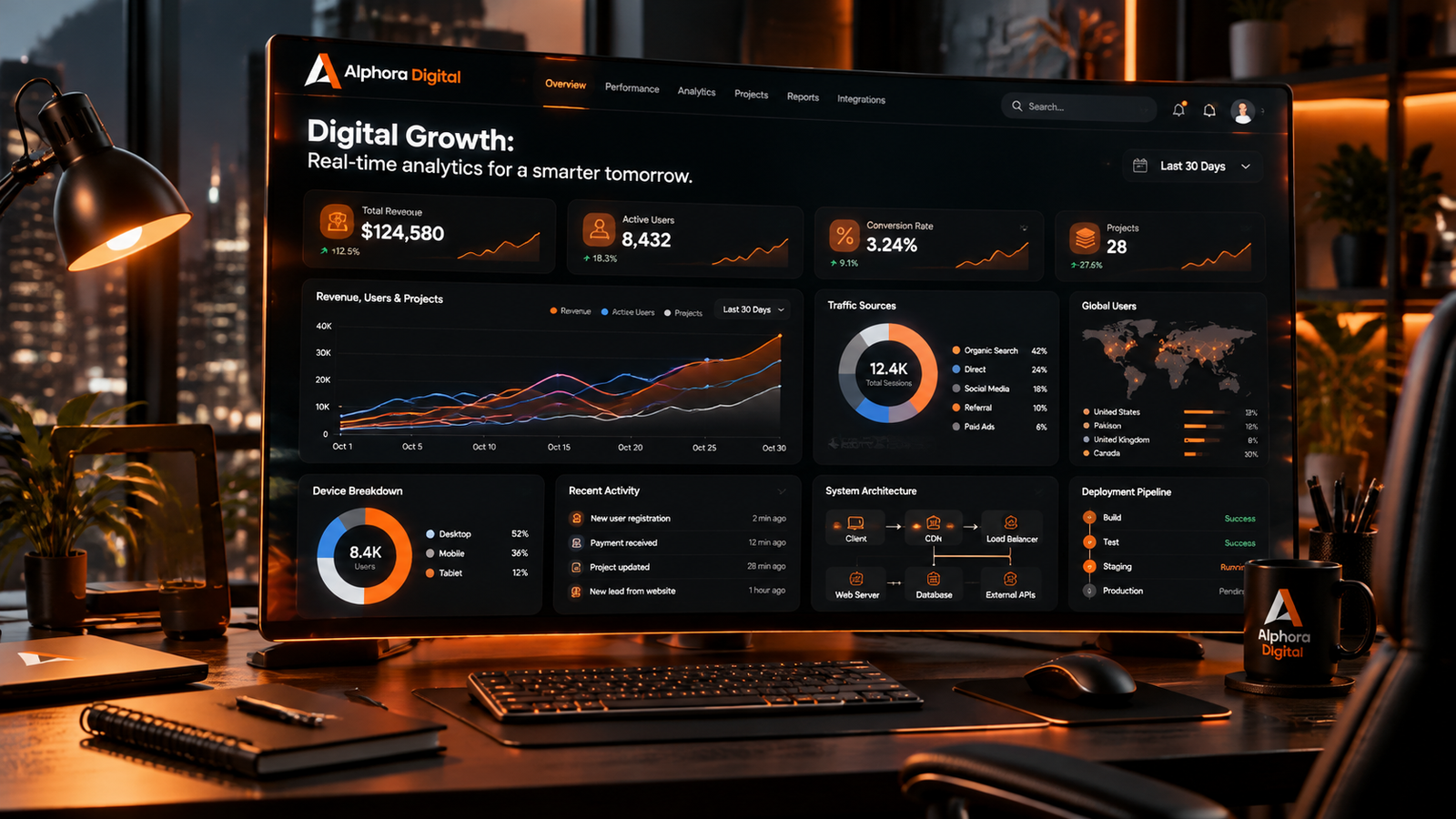 Alphora Digital Night Workspace Displaying Website Dilemma